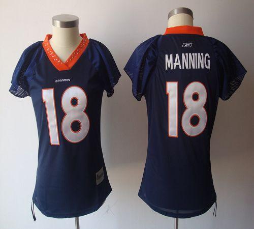 Broncos #18 Peyton Manning Blue Women's Field Flirt Stitched NFL Jersey